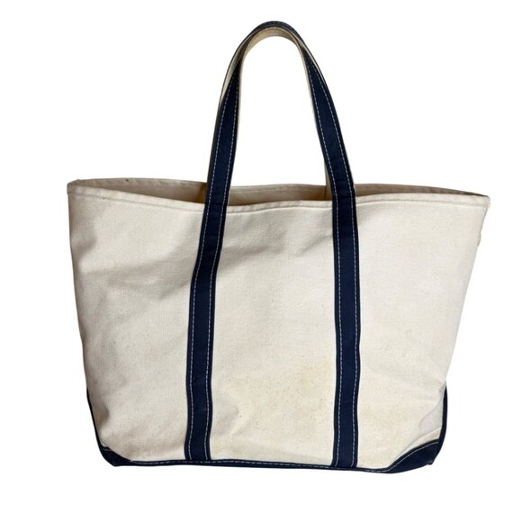 Vintage 90s L.L. Bean Boat And Tote Bag Navy Natural Canvas 23x14 - Picture 2 of 8